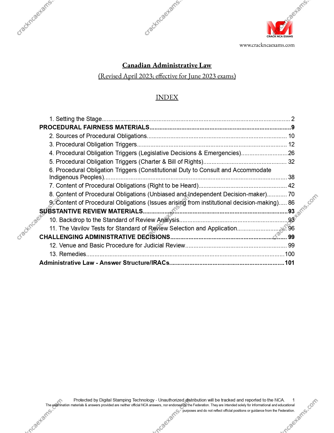 Canadian Administrative Law (Revised April 2023; effective for June 2023 exams) (UPDATED) + IRACs
