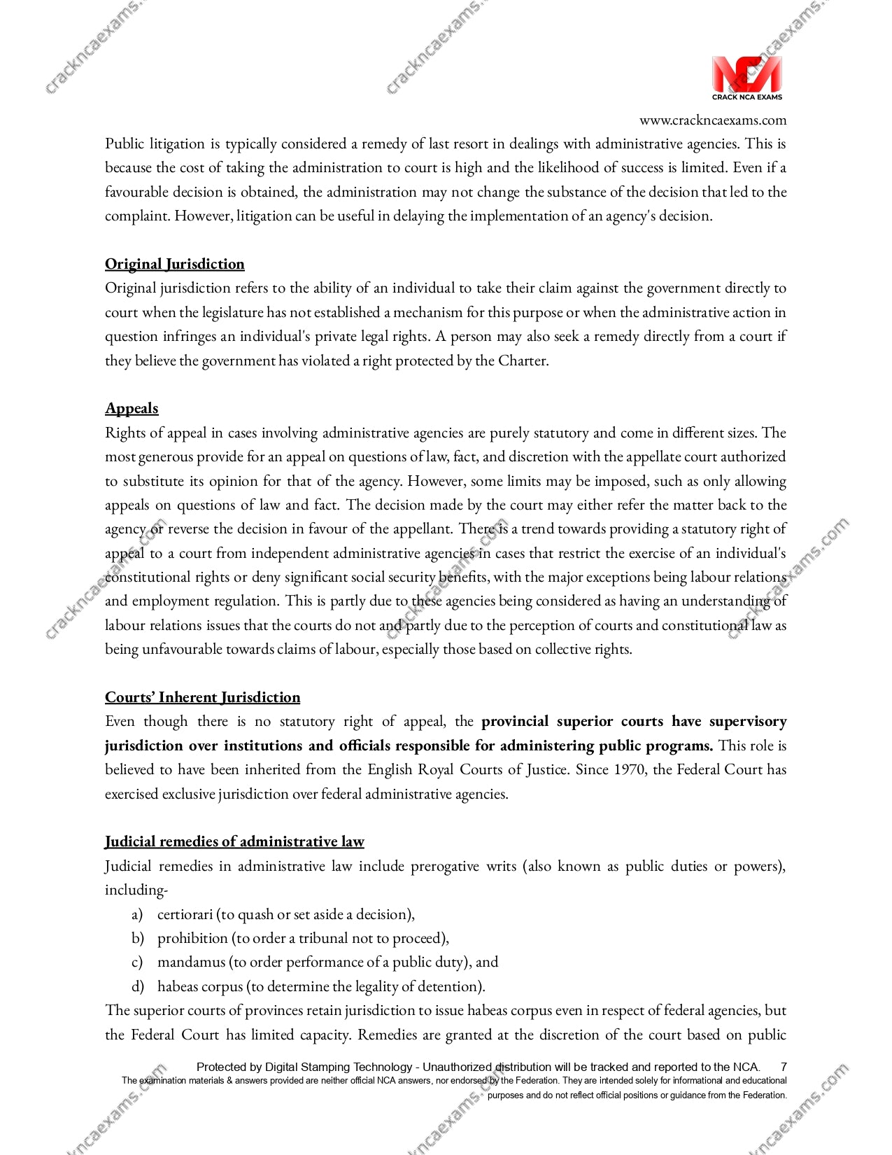 Canadian Administrative Law (Revised April 2023; effective for June 2023 exams) (UPDATED) + IRACs