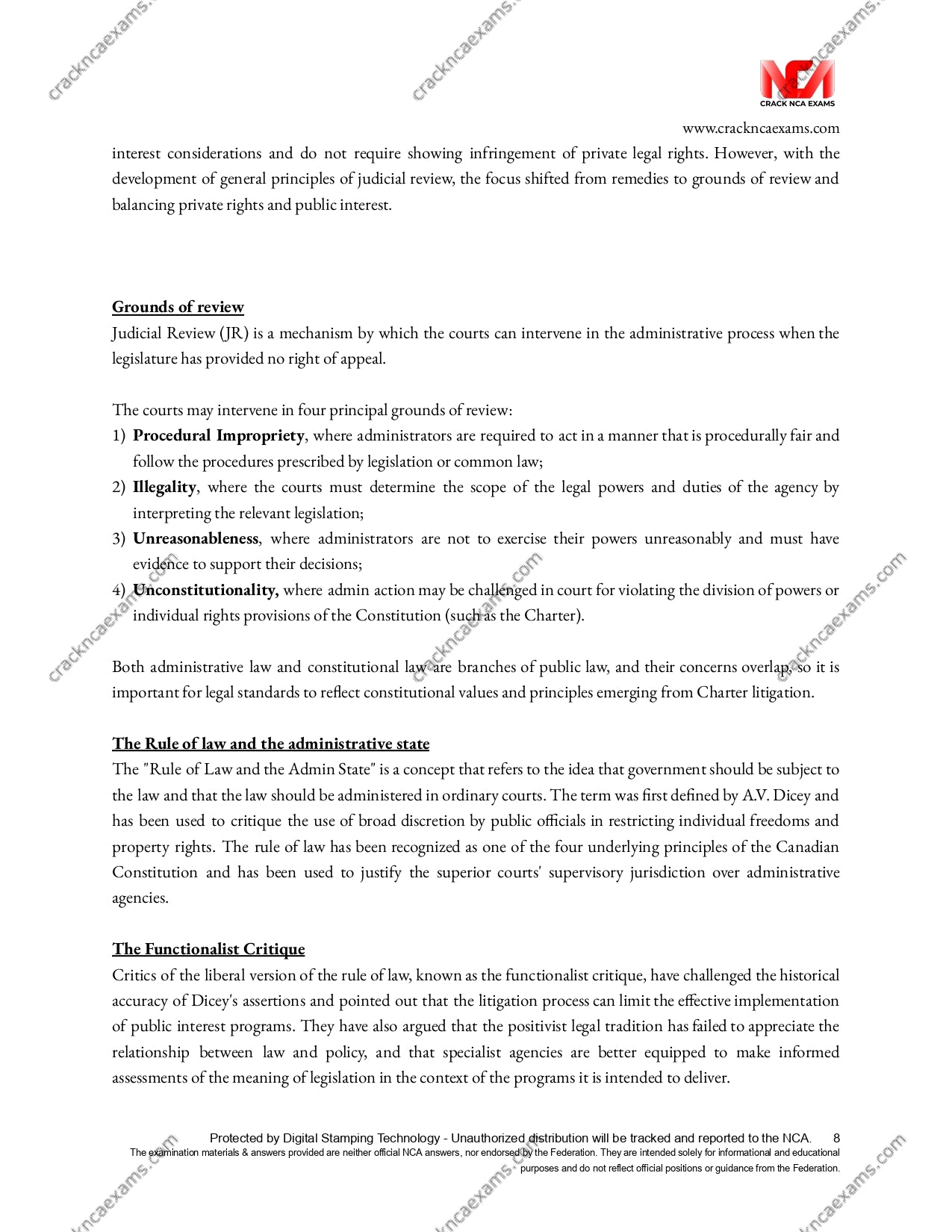 Canadian Administrative Law (Revised April 2023; effective for June 2023 exams) (UPDATED) + IRACs