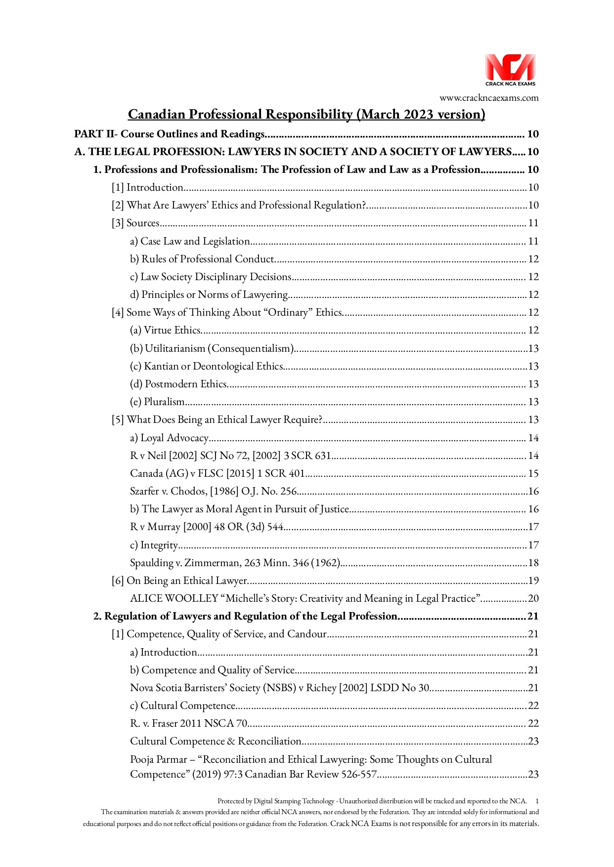 Canadian Professional Responsibility (Revised for March 2023) + IRACs