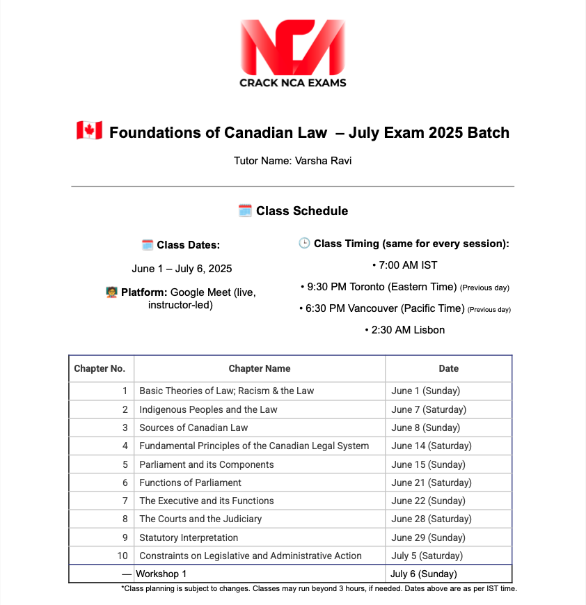 Foundations of Canadian Law – July 2025 Batch