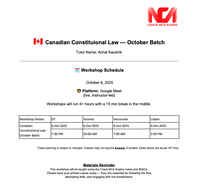 Canadian Constitutional Law Workshop for October Exams