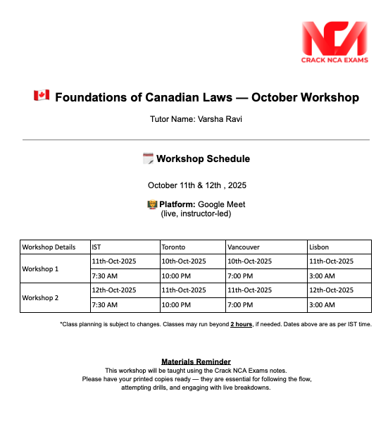 Foundations of Canadian Laws — October Workshop