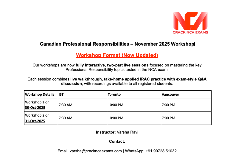 Canadian Professional Responsibilities – Exam Workshops for November 2025
