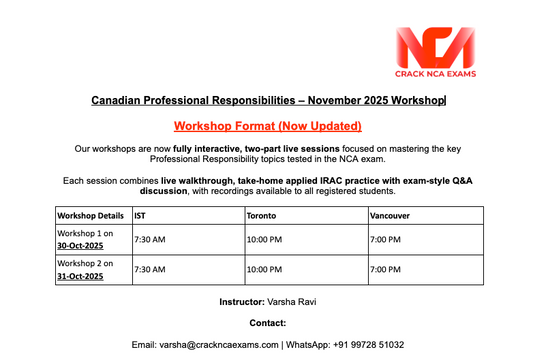 Canadian Professional Responsibilities – Exam Workshops for November 2025