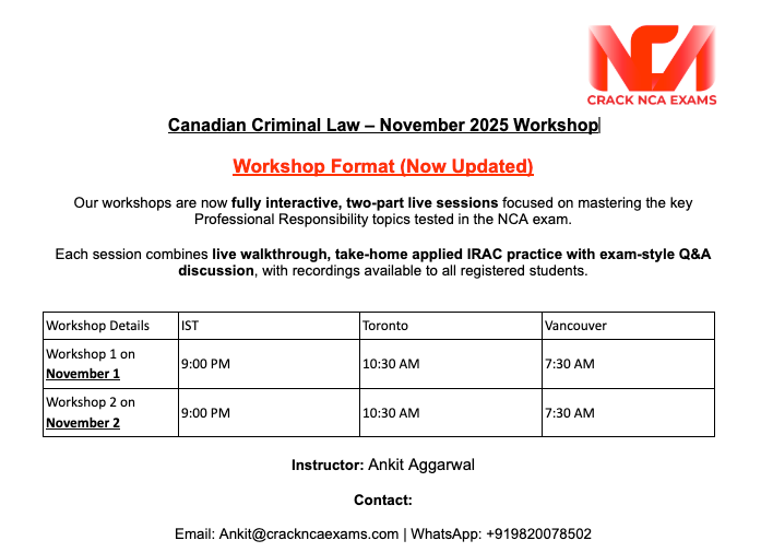 Canadian Criminal Law – Exam Workshops for November 2025