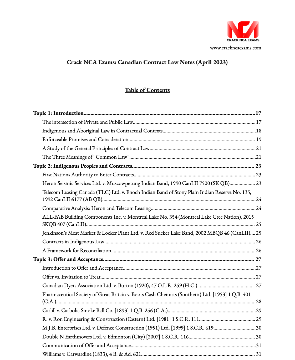 Complete Bundle (Classes + Materials) NCA Contract Law Prep (For Exam of Jan 2026)