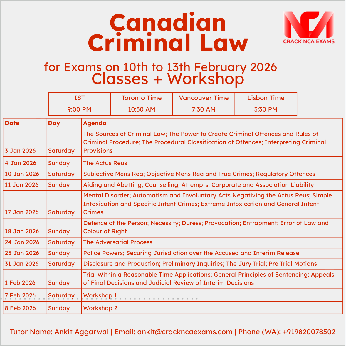 Canadian Criminal Law (Classes + Workshops) (For Exam of Feb 2026)