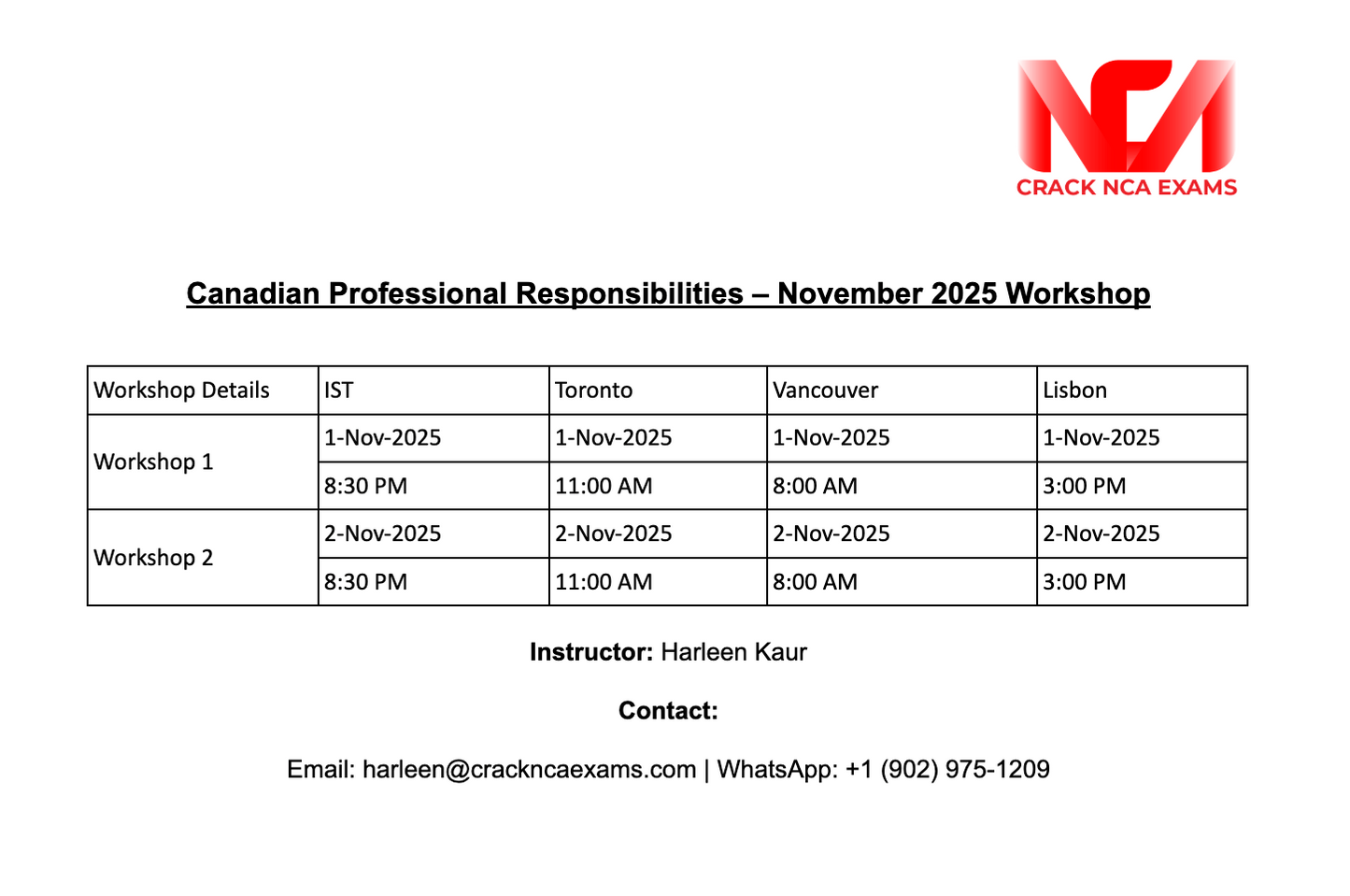Canadian Professional Responsibilities – November 2025 Workshop