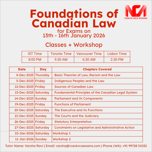 Foundations of Canadian Law (Classes + Workshops) (For Exam of Jan 2026)